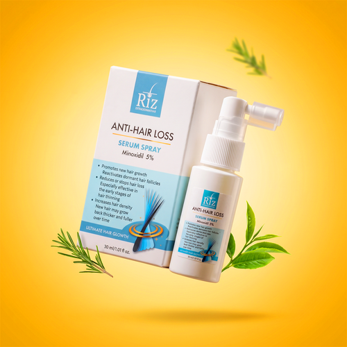 Riz Anti-Hair Loss Serum Spray ingredients and Minoxidil formula label